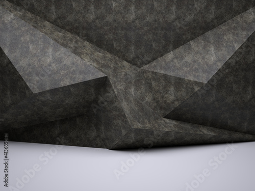 Abstract illustration of black 3d geometrical shapes texture over grey background