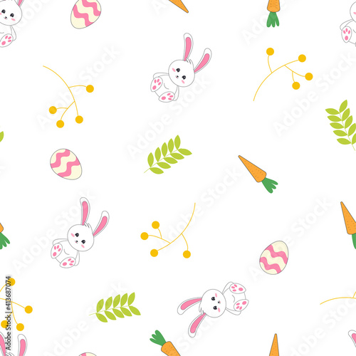 Lovely easter rabbit with carrot and flower pattern graphic. Seamless Pattern can be used for wallpaper, pattern fills, background and surface textures
