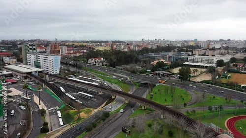 Bus Terminal And Subway Station In Front Of Jose Alvalade Stadium, Estadio Jose Alvalade In Lisbon, Portugal. - aerial photo