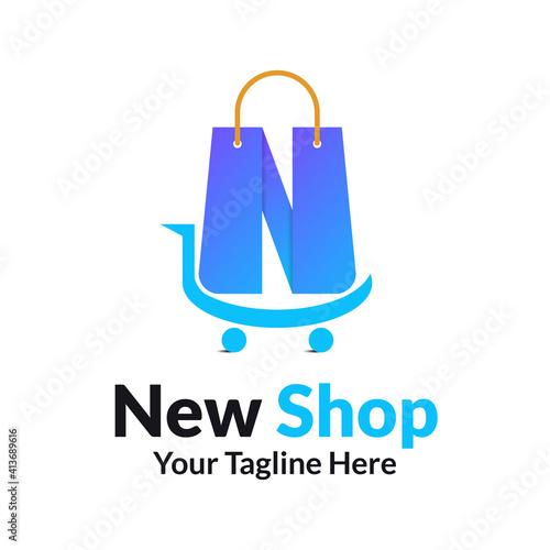 Letter N New Online Shopping Logo Design Template