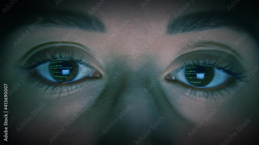 Caucasian female eyes, with blue code scrolling, via reflection of a computer screen, no blinking. We also have more variations of the human eye, for more check out this seller's other videos. Caucasian female eyes, with blue code scrolling, via reflection of a computer screen, no blinking. We also have more variations of the human eye, for more check out this seller's other videos.