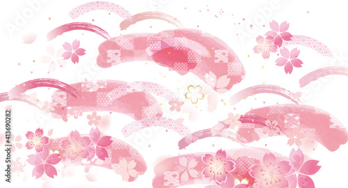 桜の和風背景イラスト