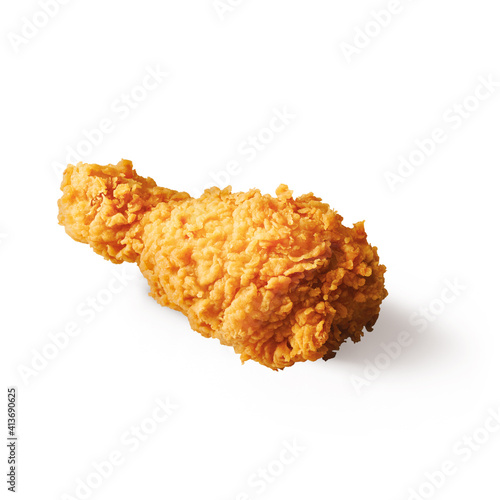One Fried chicken leg Isolated on white background