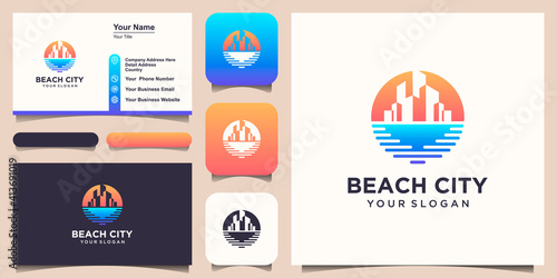 beach building Logo Design Template and business card design.