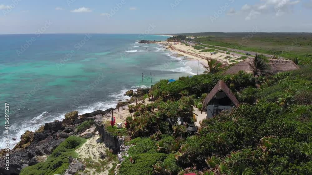 Drone shoot of rocky coast on the island of Cozumel Mexico Drone shoot of rocky coast on the island of Cozumel Mexico