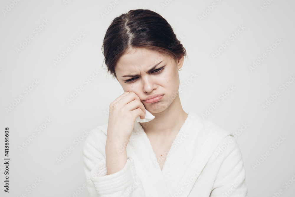 emotional woman with sponges in hands clean skin cosmetology dermatology emotional woman with sponges in hands clean skin cosmetology dermatology