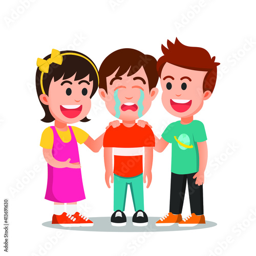 Two children tried to comfort their crying friend