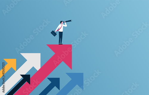 Successful businessman standing on the arrow vector illustration. photo