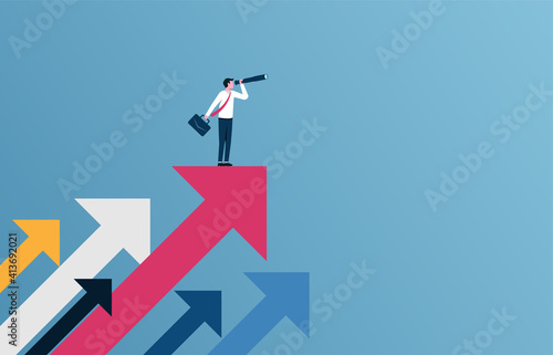 Successful businessman standing on the arrow vector illustration.