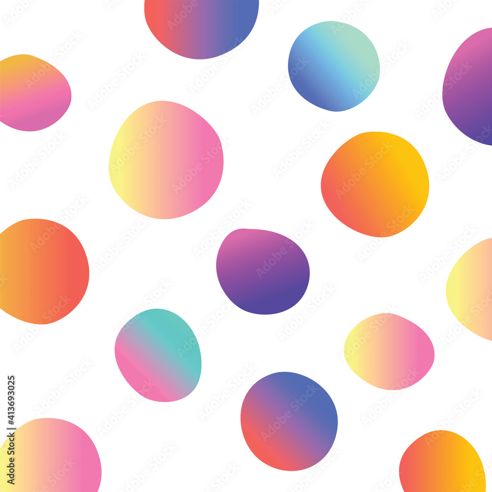 Multiple yellow, pink, green, pink and purple gradient spots on white background