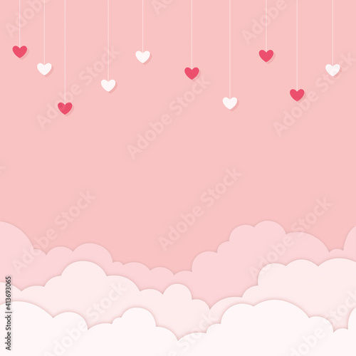 Fototapeta Naklejka Na Ścianę i Meble -  Multiple red and white hearts hanging on pink background