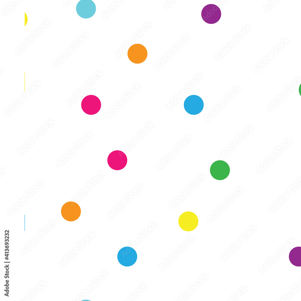 Multiple pink, blue, orange and green spots on white background