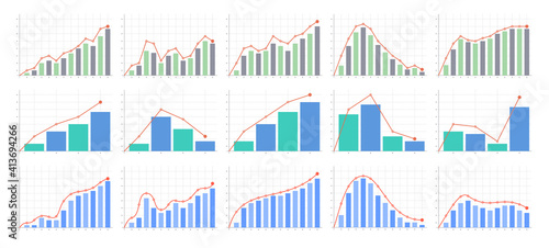 Set Of Graph Combo Column On White Background