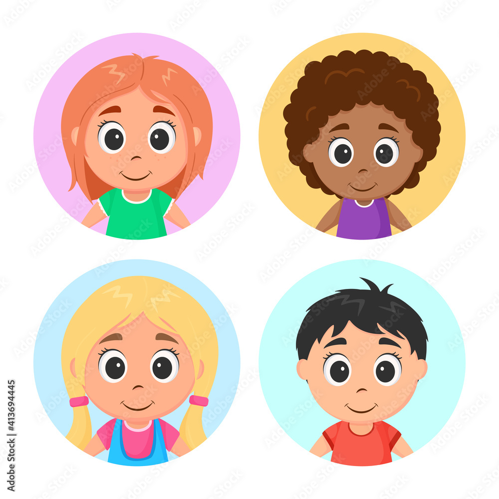 Cartoon cute kids vector illustration. Children's faces
Cartoon cute kids vector illustration. Children's faces