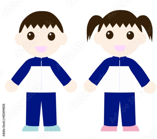 笑っているジャージを着た子供