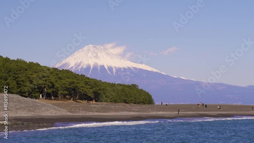 Iconic view of pine forest and Mt. Fuji at Miho no Matsubara in Japan photo