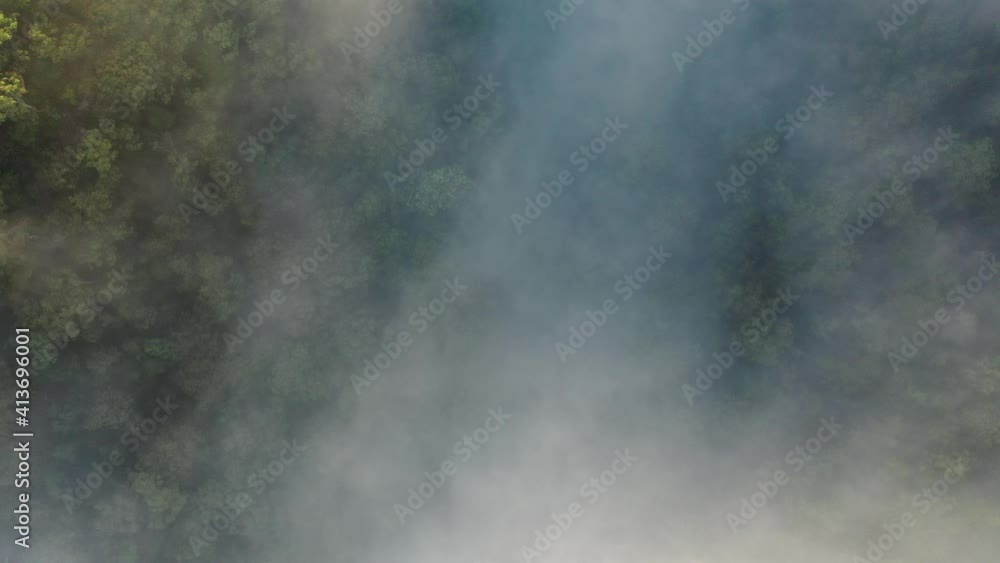 Sunrise Landscape Over Forest With Mist Birdview Drone Footage Sunrise Landscape Over Forest With Mist Birdview Drone Footage