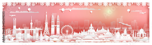 Travel landmarks Asia architecture in capital city with train.