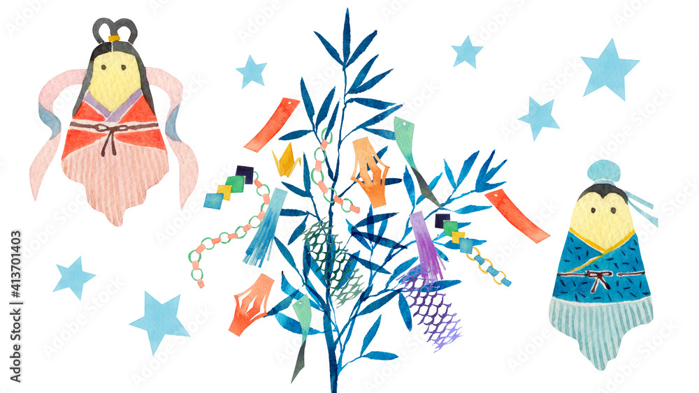 七夕 織姫と彦星 水彩 イラスト 横長 Stock Illustration Adobe Stock 七夕 織姫と彦星 水彩 イラスト 横長 Stock Illustration Adobe Stock