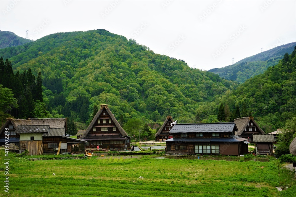 Traditional thatched roof house in Gokayama village, world heritage in Japan - 五箇山の合掌造り集落 富山県 日本 Traditional thatched roof house in Gokayama village, world heritage in Japan - 五箇山の合掌造り集落 富山県 日本