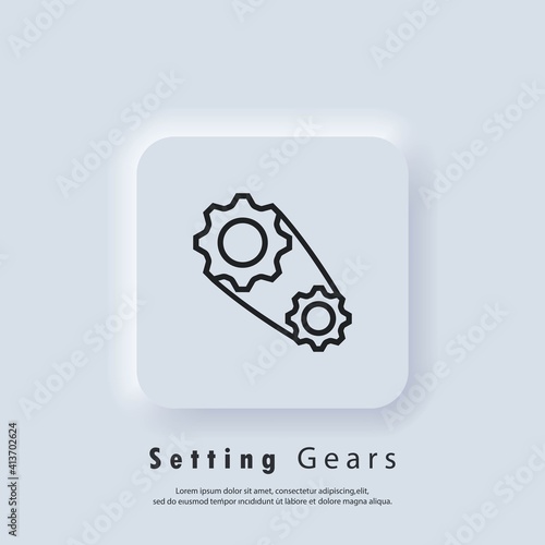Account settings. Gear icon. Gear settings icons. Cogwheel logo. Vector EPS 10. UI icon. Neumorphic UI UX white user interface web button. Neumorphism