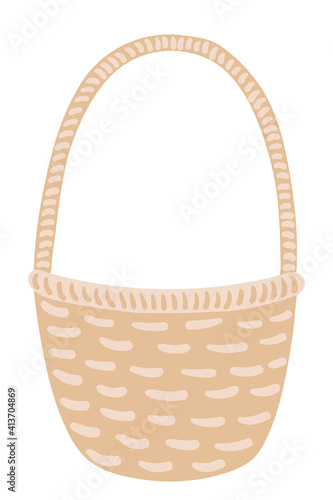 Wicker beige basket. Basket for Easter decor, for picnic. Beige vector hand drawn clip art.