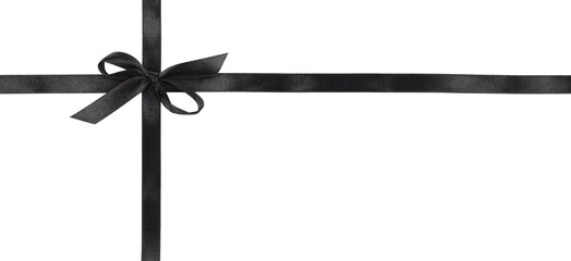 Black satin bow and ribbons in a wrapping frame isolated on white