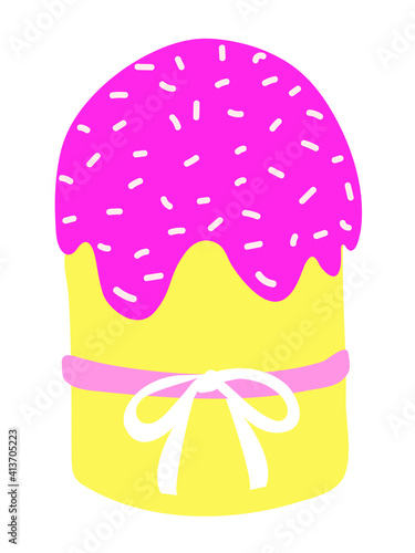 Cute Easter cake vector illustration. Colorful hand drawn Easter dessert. Pink creme and sprinkles. Lovely holiday decor.