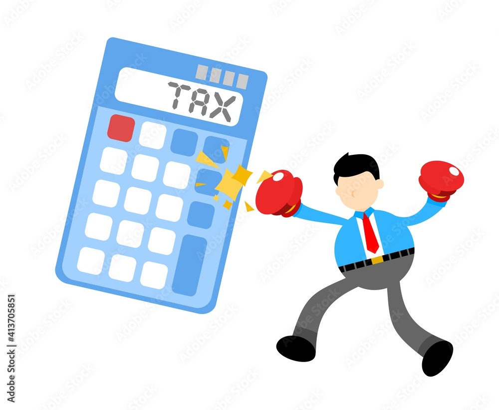 businessman worker punch fist boxing calculator finance money tax cartoon doodle flat design style vector illustration businessman worker punch fist boxing calculator finance money tax cartoon doodle flat design style vector illustration