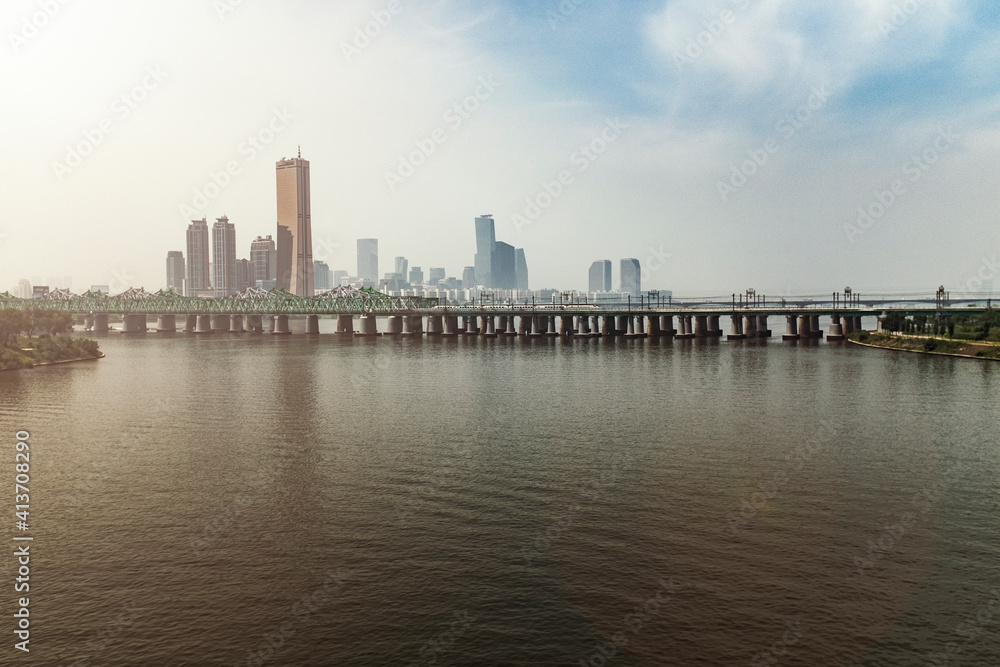 Cityscape and Bridge over river in Seoul, South Korea Cityscape and Bridge over river in Seoul, South Korea
