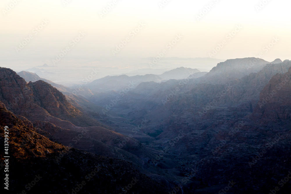Scenic view of mountains against clear sky during foggy weather Scenic view of mountains against clear sky during foggy weather