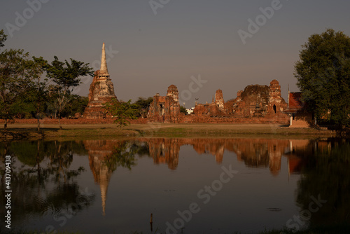 pagodas reflect with lake in Ayutthaya © mitake