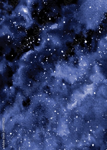 Abstract Starry Night Sky In Galaxy Watercolor Background