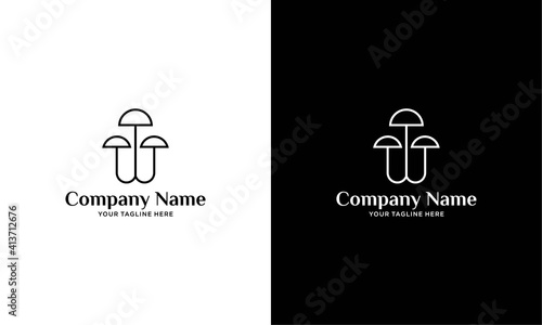 Letter w mushroom logo design vector template on a black and white background.