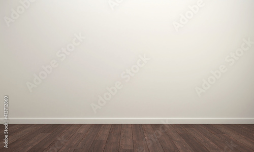 Empty room with wooden floor and white wall for artwork or add message - 3d rendering
