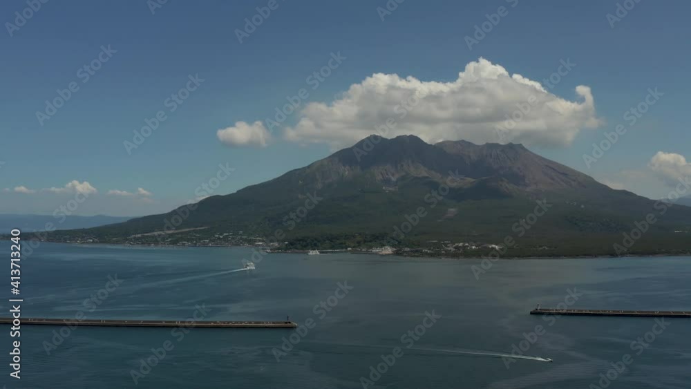 Sakurajima, Aerial Pan over active Volcano in Kagoshima Japan Sakurajima, Aerial Pan over active Volcano in Kagoshima Japan