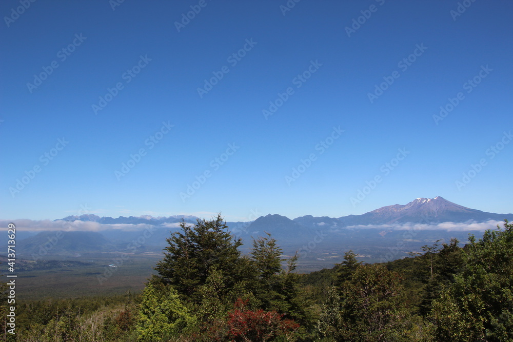 View from the slopes of the Osorno Volcano near Puerto Montt, southern Chile.