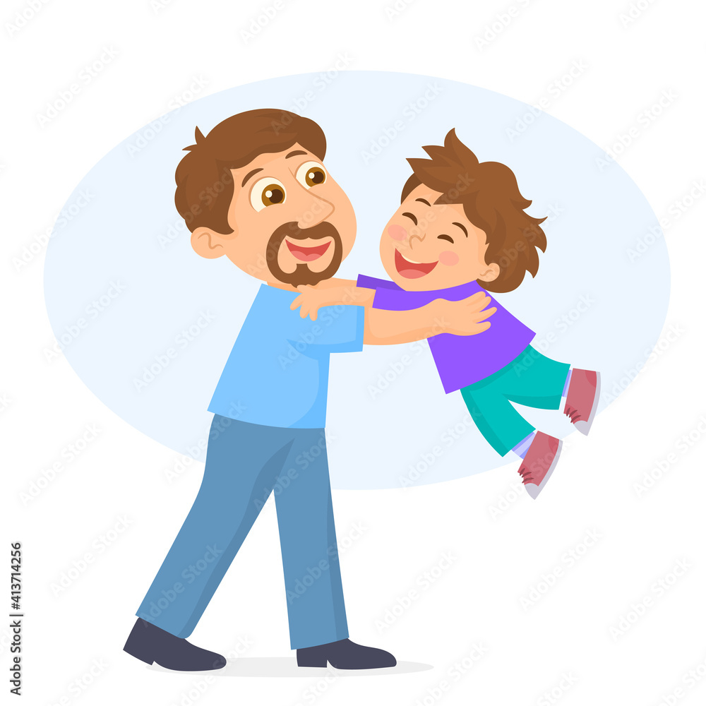 Happy father carrying his son in his arms Happy father carrying his son in his arms