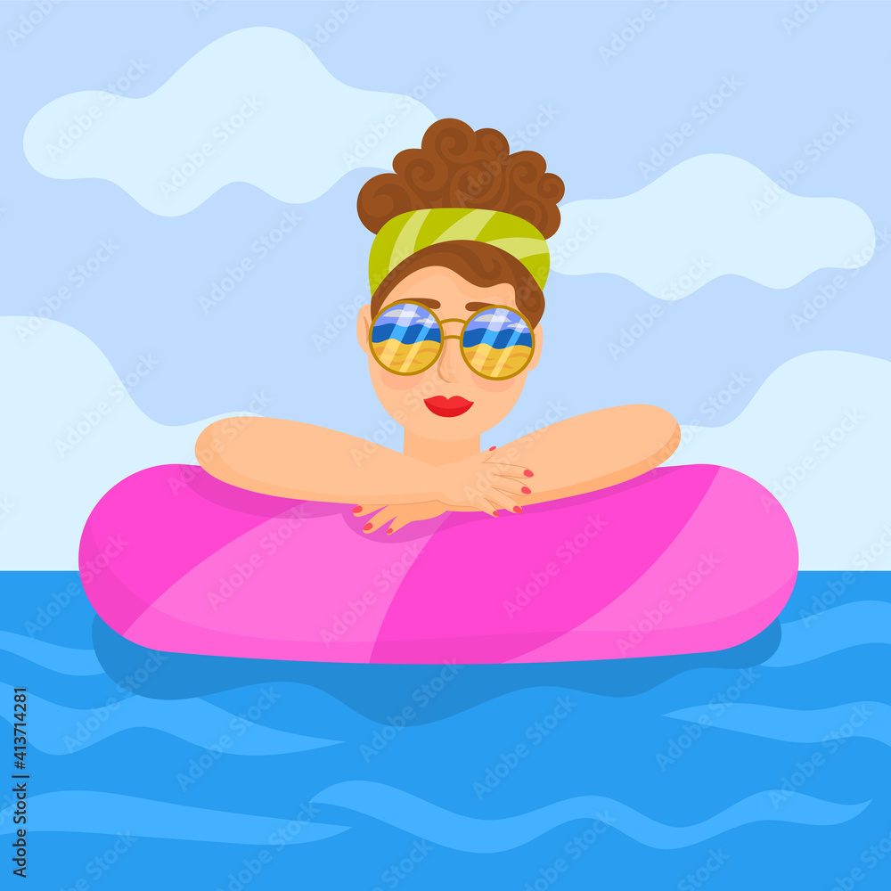 A girl in sunglasses floating on a life preserver A girl in sunglasses floating on a life preserver