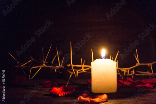 Принти на полотні thorns candle and rose petals christian symbol