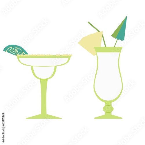 Glasses of Margarita and Pina Colada cocktails vector illustration 