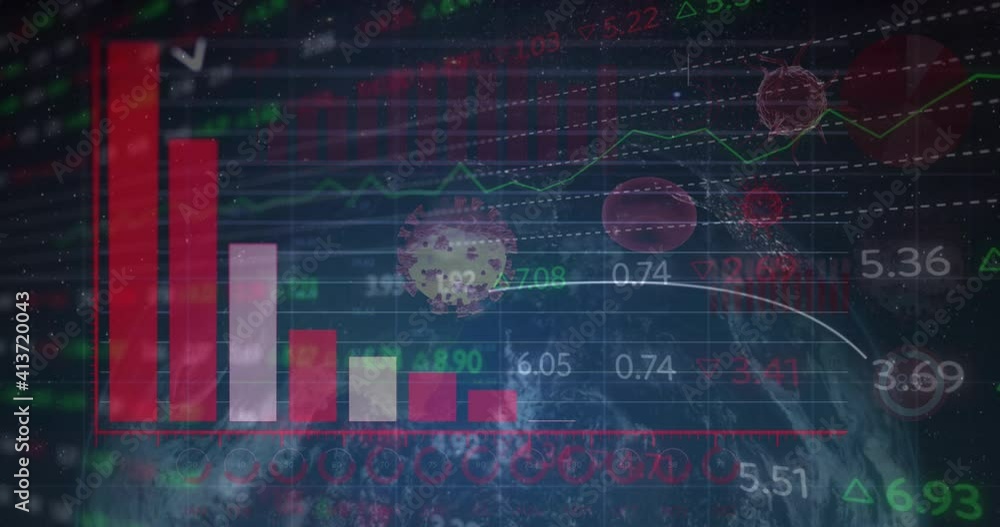 Animation of digital interface showing statistics with globe spinning Animation of digital interface showing statistics with globe spinning