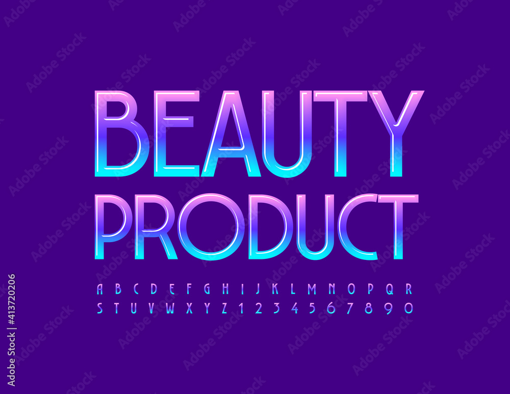 Vector glamour sign Beauty Product. Trendy bright Font. Glossy Alphabet Letters and Numbers set