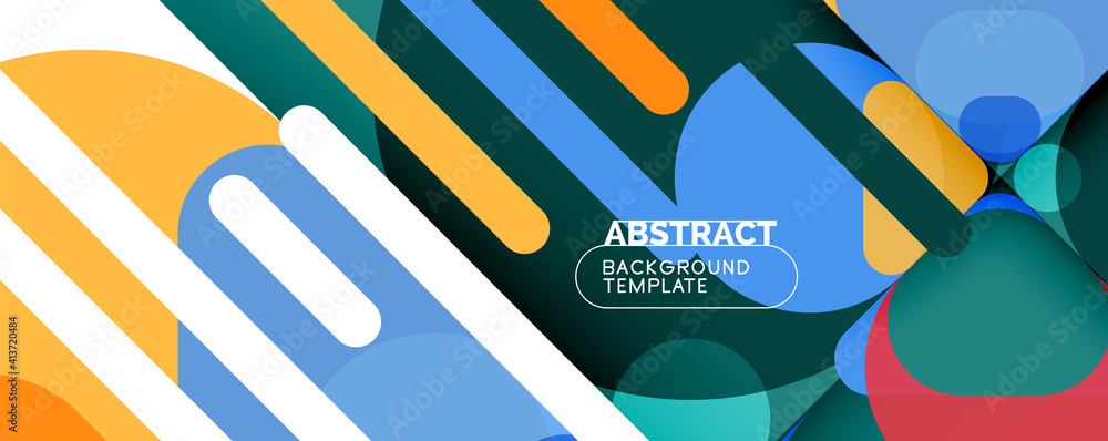 Flat geometric round shapes and dynamic lines, abstract background. Vector illustration for placards, brochures, posters and banners Flat geometric round shapes and dynamic lines, abstract background. Vector illustration for placards, brochures, posters and banners