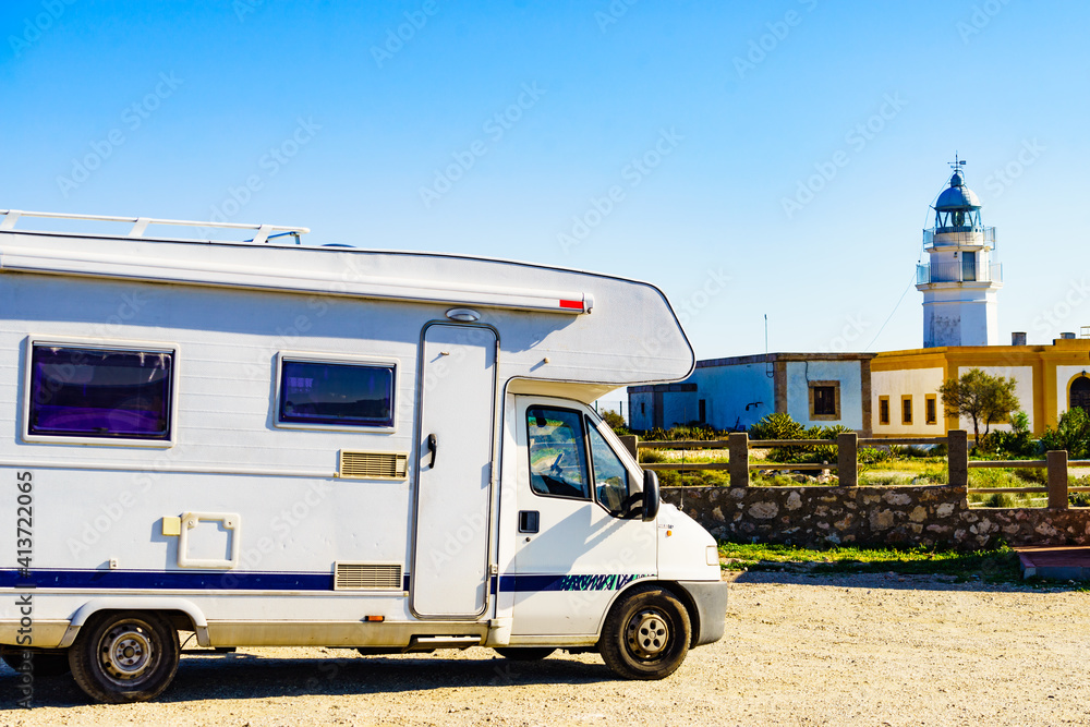 Caravan at Mesa Roldan lighthouse, Spain