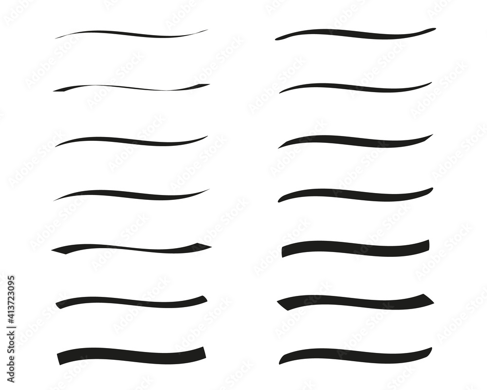 Set of 14 editable fixed and random calligraphic brushes ink vector. Created using AI CS6.