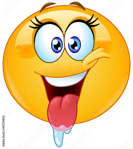 Happy female emoji emoticon drooling with tongue out