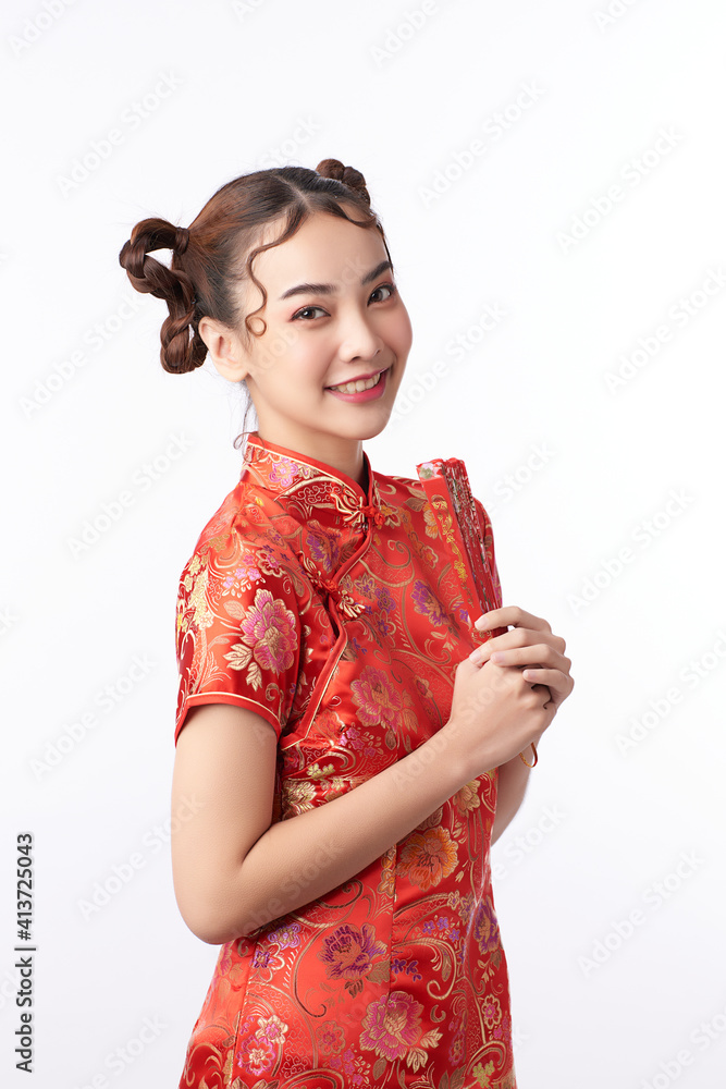 Asian chinese woman in traditional dress on white background. Chinese new year festival. Asian chinese woman in traditional dress on white background. Chinese new year festival.
