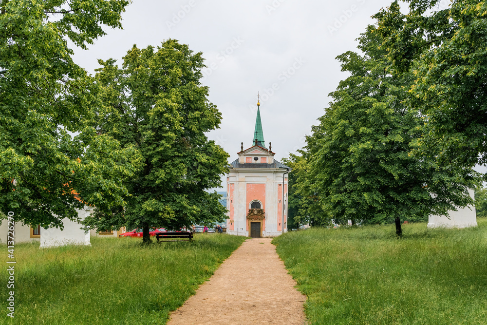 Church - Baroque pilgrim place Skalka near the city Mnisek pod Brdy in Central Bohemia - Stations of the cross (14 stoppings) - Czech Republic Church - Baroque pilgrim place Skalka near the city Mnisek pod Brdy in Central Bohemia - Stations of the cross (14 stoppings) - Czech Republic