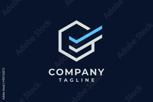 Hexagon check monogram logo template